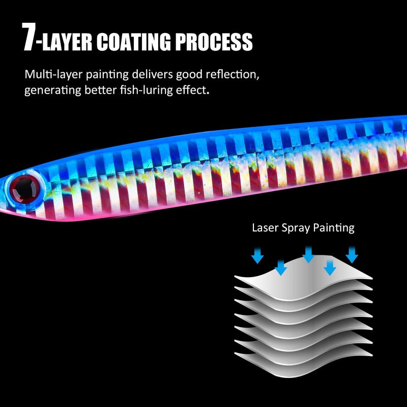 Goture Vertical Jigs 60-150g with Assist Hook, Glow Fishing Jig Saltwater, Speed Fast Fall Lead Jigs, Deep Sea Fishing Lures Jigging Spoon Lures for Tuna Kingfish Grouper Snapper Striper Salmon - Image 2